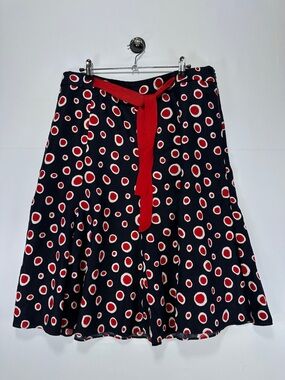 Hobbs London Linen A-Line Skirt Polka Dot Red Navy Midi Vacation Classic Summer